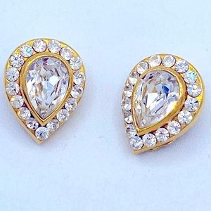 Vintage 1980s Gold And Crystal Tear Drop Earrings, Designer Runway Earrings
